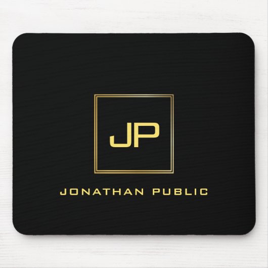Benutzerdefinierte Schwarz-Gold-Mit Monogramm-Vorl Mousepad (Vorne)