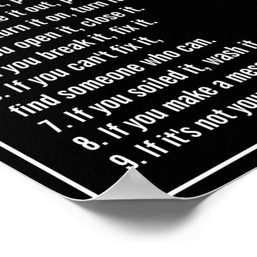 Benutzerdefinierte Schwarz- und Weiß-Regeln Poster (Ecke)