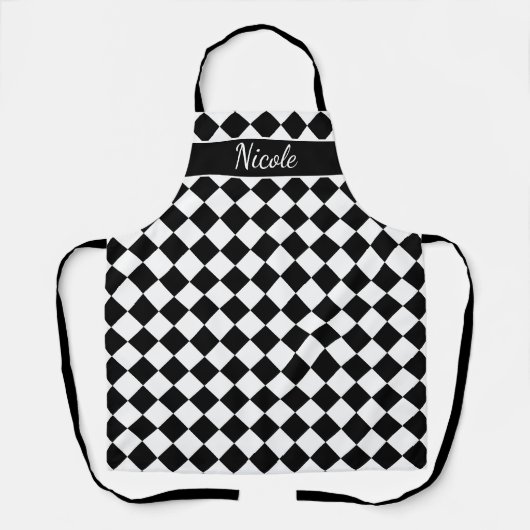 Benutzerdefinierte schwarz-weiß karierte Küche Schürze (Vorderseite)