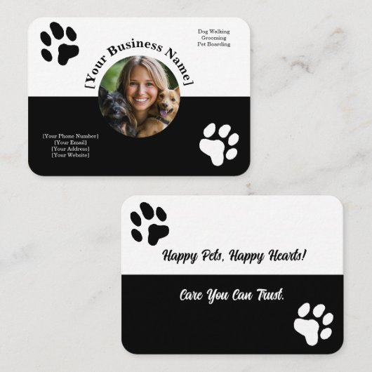 Benutzerdefinierte Schwarz/Weiß-Pflegekarte Visitenkarte (Vorne/Hinten)