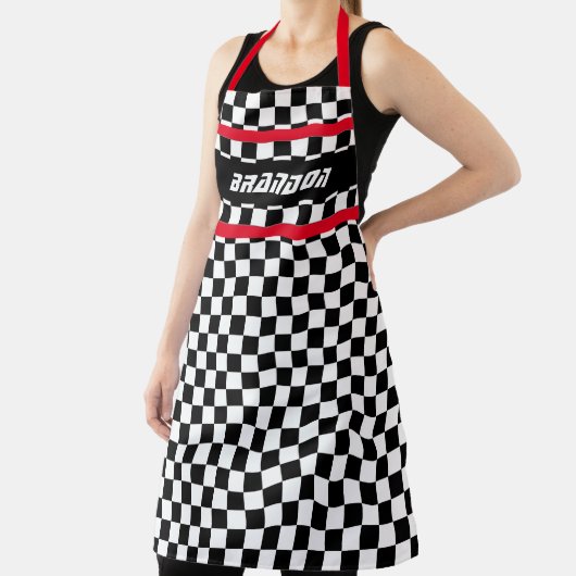 Benutzerdefinierte Schwarz-weiße Auto-Rennen Check Schürze (InSitu)