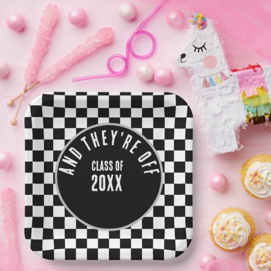 Benutzerdefinierte schwarze Checked Graduation Par Pappteller (Party)