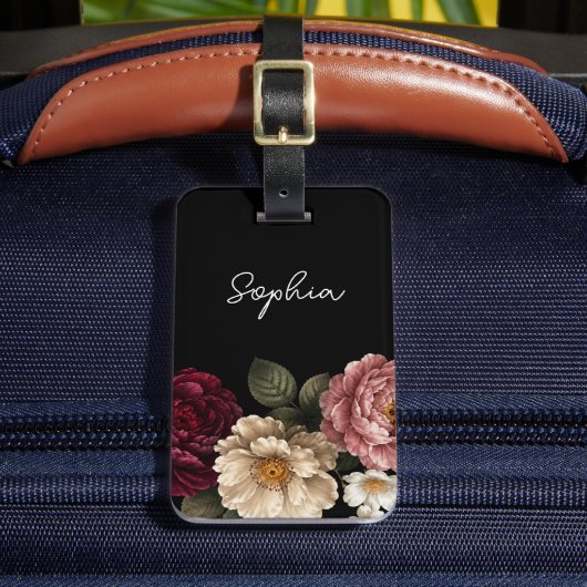Benutzerdefinierte schwarze florale schöne Blumen Gepäckanhänger (Vorderseite Insitu 2)