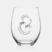 Benutzerdefinierte Schwarze Kalligrafie-Doppelname Weinglas Ohne Stiel (Vorderseite)