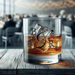 Benutzerdefinierte Schwarze Kalligrafie-Doppelname Whiskyglas