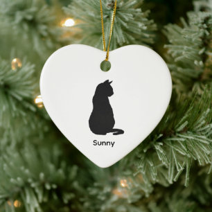 Benutzerdefinierte schwarze Katzensilhouette Weihn Keramik Ornament