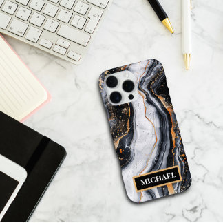Benutzerdefinierte schwarze Marmor-Gold-Druck-Tren iPhone 16 Pro Max Hülle