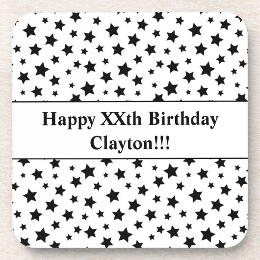 Benutzerdefinierte schwarze Sterne mit Message Bir Getränkeuntersetzer (Vorderseite)