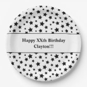 Benutzerdefinierte schwarze Sterne mit Message Bir Pappteller (Vorderseite)