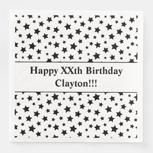 Benutzerdefinierte schwarze Sterne mit Message Bir Serviette (Vorderseite)