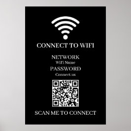 Benutzerdefinierte schwarze WiFi-QR | Netzwerk-Pas Poster