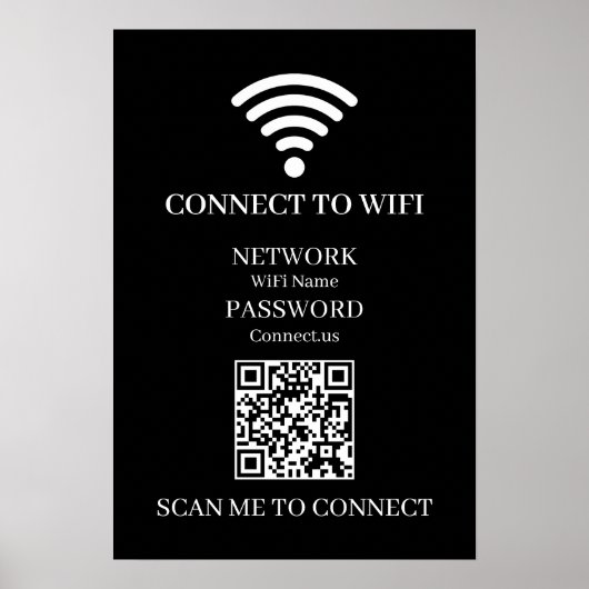 Benutzerdefinierte schwarze WiFi-QR | Netzwerk-Pas Poster (Vorne)
