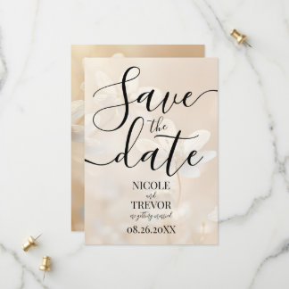 Benutzerdefinierte Sepia Weiße Blumen Hochzeit Save The Date