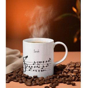 Benutzerdefinierte Singvogel-Violin-Schlüssel-Kuns Zweifarbige Tasse