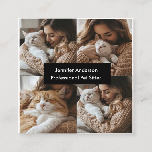 Benutzerdefinierte Sitter-Visitenkarte mit 4 Fotos Quadratische Visitenkarte (Vorderseite)