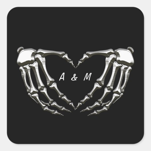 Benutzerdefinierte Skelettform Gothic Hands Liebe  Quadratischer Aufkleber (Vorderseite)