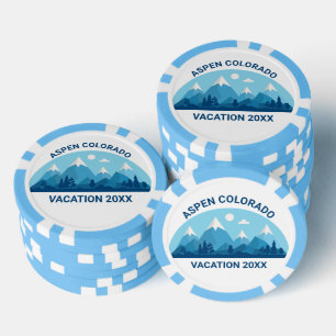 Benutzerdefinierte Skilodge Colorado Reise Blue Mo Pokerchips