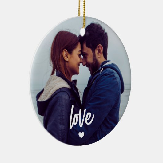 Benutzerdefinierte SkriptLiebe für mehrere Fotos Keramik Ornament (Rechts)