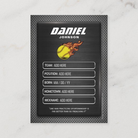 Benutzerdefinierte Softball-Handelskarte, Softball Telefonnummerkarte (Rückseite)
