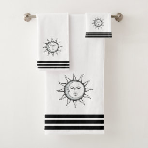 Benutzerdefinierte Sonne Mond & drei schwarze Stre Badhandtuch Set