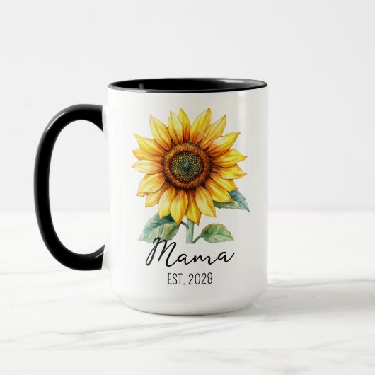 Benutzerdefinierte Sonnenblumen-Tasse für Mama, Om Tasse (Links)