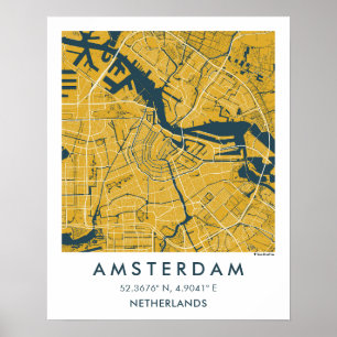 Benutzerdefinierte Stadtkarte Amsterdam Niederland Poster