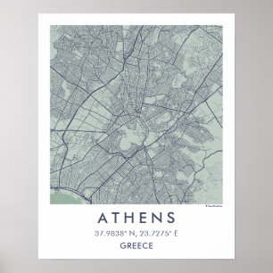Benutzerdefinierte Stadtkarte Athen Griechenland W Poster
