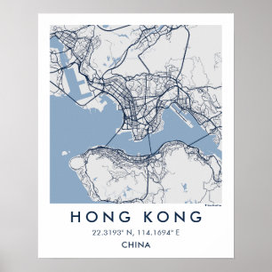 Benutzerdefinierte Stadtkarte Hongkong China Wandk Poster