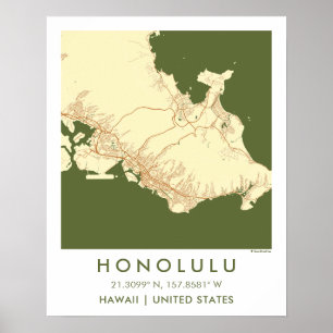 Benutzerdefinierte Stadtkarte Honolulu Hawaii Wand Poster