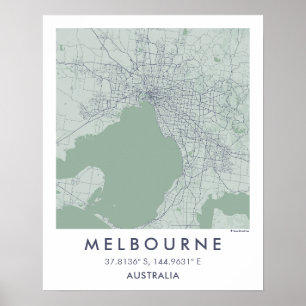 Benutzerdefinierte Stadtkarte Melbourne Australien Poster