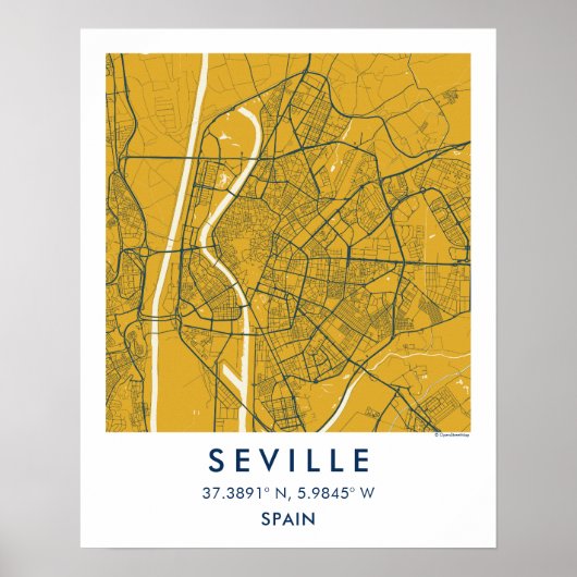 Benutzerdefinierte Stadtkarte Sevilla Spanien Wand Poster (Vorne)