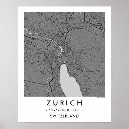 Benutzerdefinierte Stadtkarte Zürich Schweiz Wandk Poster (Vorne)