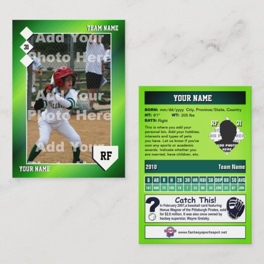 Benutzerdefinierte Status der grünen Baseball-Hand Telefonnummerkarte (Vorne/Hinten)