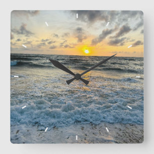 Benutzerdefinierte Strand-Sonnenuntergang-Wanduhr Quadratische Wanduhr