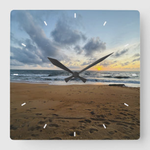 Benutzerdefinierte Strand-Sonnenuntergangs-Wanduhr Quadratische Wanduhr