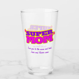 benutzerdefinierte Super-Mama-Nachricht rosa lila  Glas