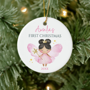 Benutzerdefinierte süße rosa Feen-Baby-Mädchen 1. Keramik Ornament