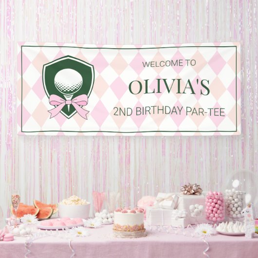 Benutzerdefinierte Süße Rosa Schleife Mädchen Golf Banner (Party)