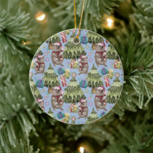Benutzerdefinierte süße Vintage-Weihnachts-Quokka Keramik Ornament