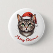 Benutzerdefinierte süße Weihnachtskatze mit Santa- Button (Vorderseite)