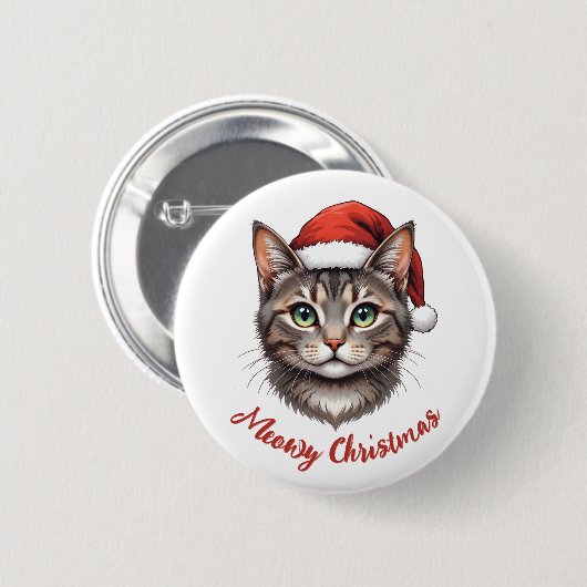 Benutzerdefinierte süße Weihnachtskatze mit Santa- Button (Vorne & Hinten)