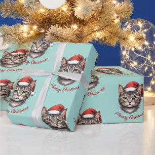 Benutzerdefinierte süße Weihnachtskatze mit Santa- Geschenkpapier