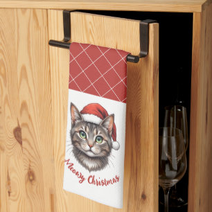 Benutzerdefinierte süße Weihnachtskatze mit Santa- Geschirrtuch
