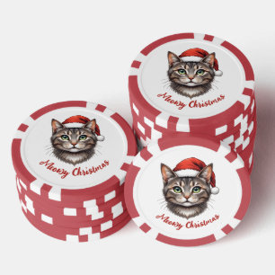 Benutzerdefinierte süße Weihnachtskatze mit Santa- Pokerchips