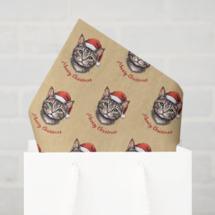 Benutzerdefinierte süße Weihnachtskatze mit Santa- Seidenpapier