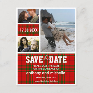 Benutzerdefinierte Tartan-Foto-Block Hochzeit spei Save The Date