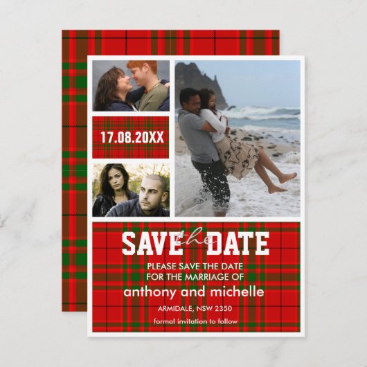 Benutzerdefinierte Tartan-Foto-Block Hochzeit spei Save The Date (Vorne/Hinten)