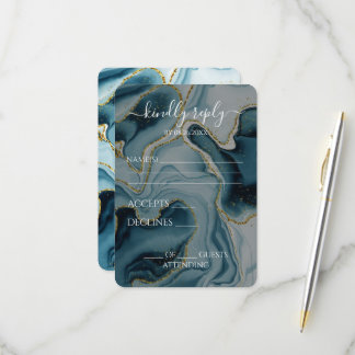 Benutzerdefinierte Teal-Gold-Ader-Hochzeit RSVP Karte
