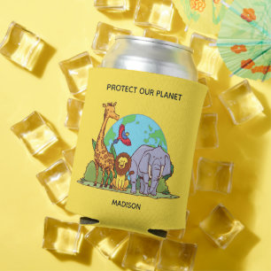 Benutzerdefinierte Text-Erde mit Tieren Dosenkühler