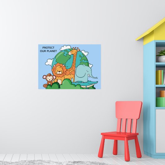 Benutzerdefinierte Text-Erde mit Tieren Poster (Kinderzimmer 1)